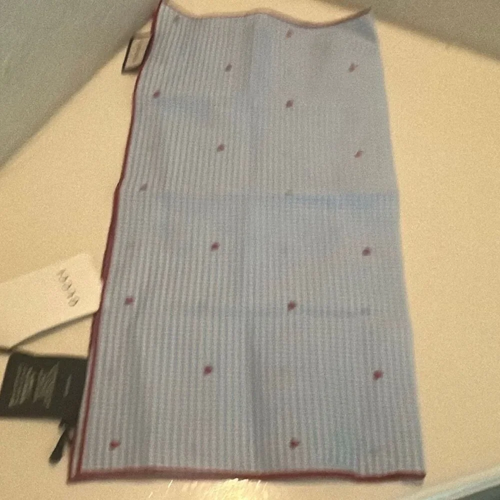 Gucci Cotton Square Scarf Blue White Gingham Plaid & Hearts Cutesy Cottagecore